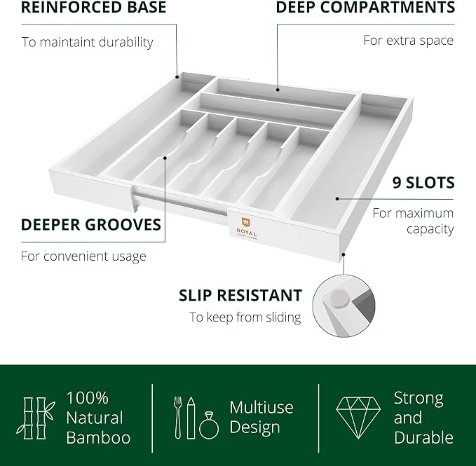 ROYAL CRAFT WOOD Luxury Bamboo Kitchen Drawer Organizer - Image 3