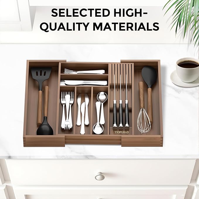 TIOPGHAD Bamboo-Silverware-Drawer-Organizer-Kitchen, Expandable Utensil Holder - Image 4