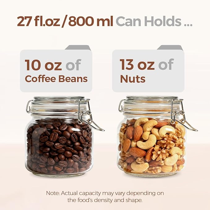 ComSaf 6-Pack 27oz Square Glass Pantry Canisters, Aesthetic Food Storage Jars - Image 5