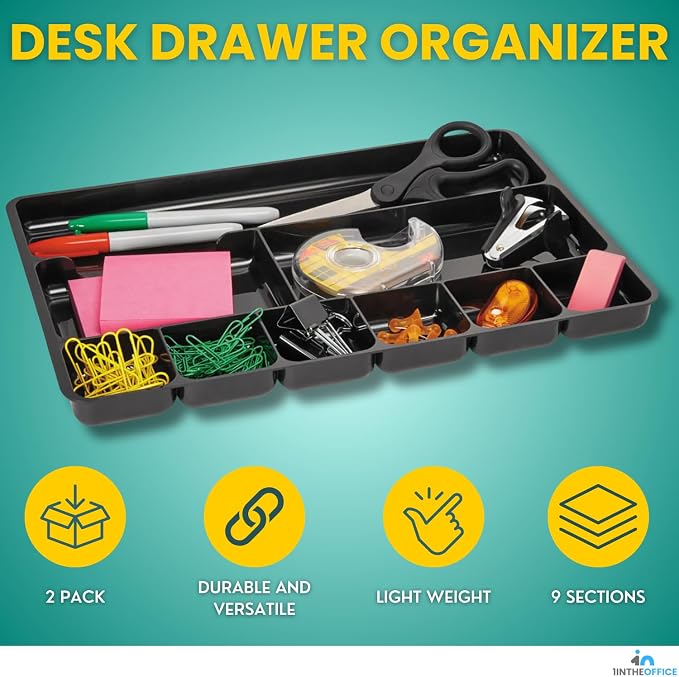 1InTheOffice Desk Drawer Organizer 9-compartment Drawer Tray Organizer - Image 2