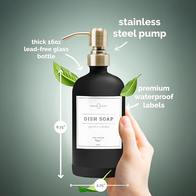 Vine Creations Black Glass Soap Dispenser, 2 Pack Kitchen Soap Dispenser Set - Image 6