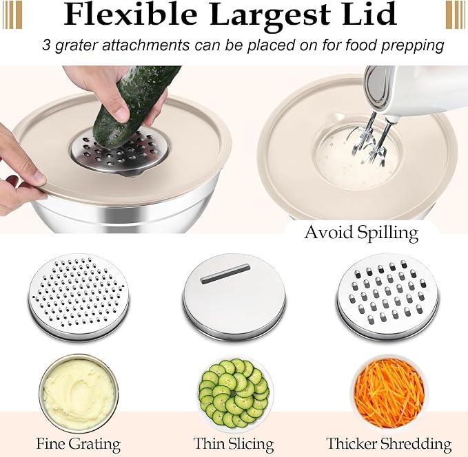 TeamFar Mixing Bowls, for Food Cooking Baking Storing, Khaki - Image 3