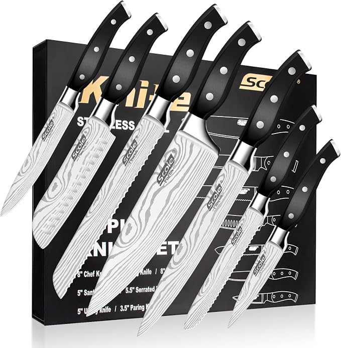 SCOLE® Chef Knife Ultra Sharp Kitchen Knife Set 7-Piece, Premium German 1.4116 by SCOLE