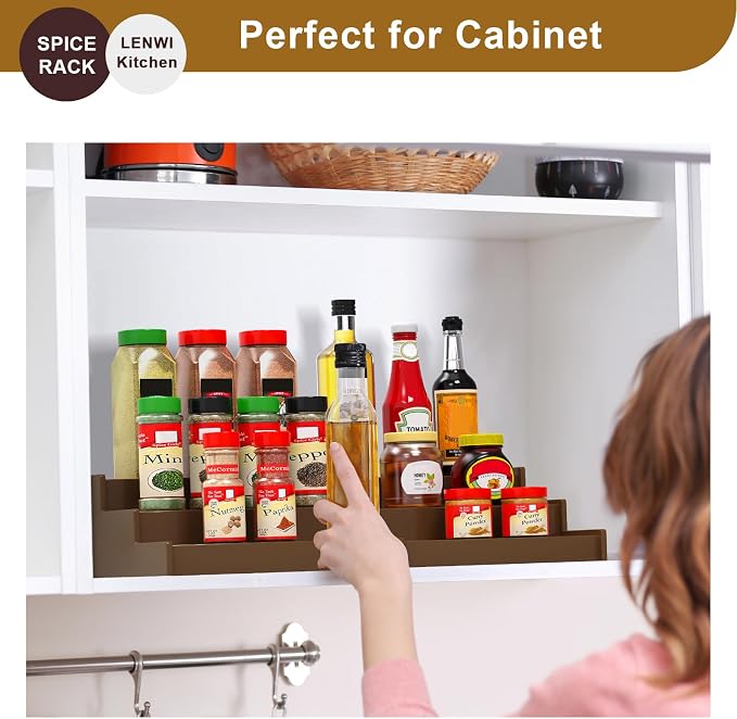 Lenwi Spice Rack Organizer for Cabinet, 3 Tier Expandable Bamboo Spice Storage - Image 6