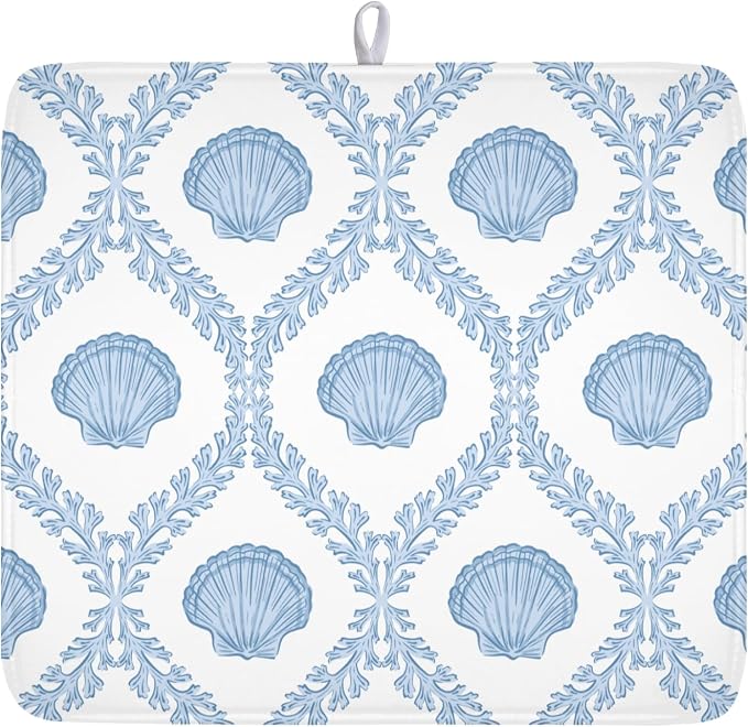 Summer Sea Shell Drying Mat 18x16 Inch, Light Blue Drying Mat by Trongr