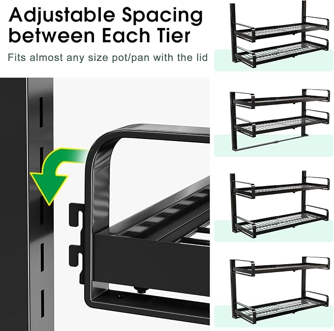 19"- 30" Expandable Hanging Pot Rack, 2 Tier Heavy Duty Wall Mounted Pots and - Image 3