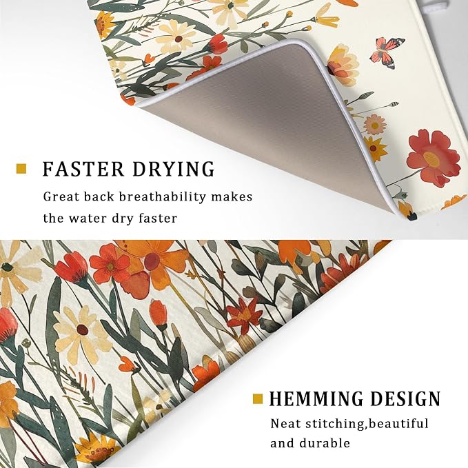 Fall Orange Wildflower Dish Drying Mat - Image 3