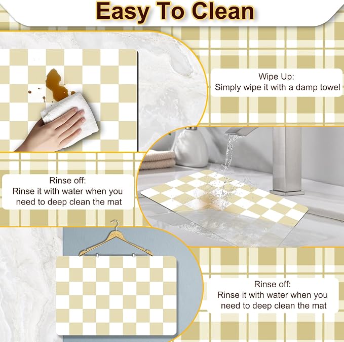 Checkered Dish Drying Mat for Kitchen, Coffee Station Mats - Image 4