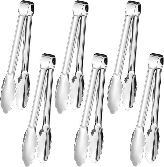 6pcs Stainless Steel Serving Tongs Gold or Silver Plated 9inch Heavy Duty by IAXSEE