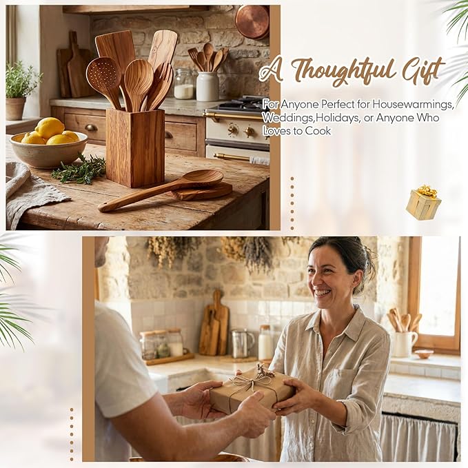 Qinyoung 10 Pack Olive Wood Cooking Utensils Olive Wood Kitchen Utensils Mixing - Image 6