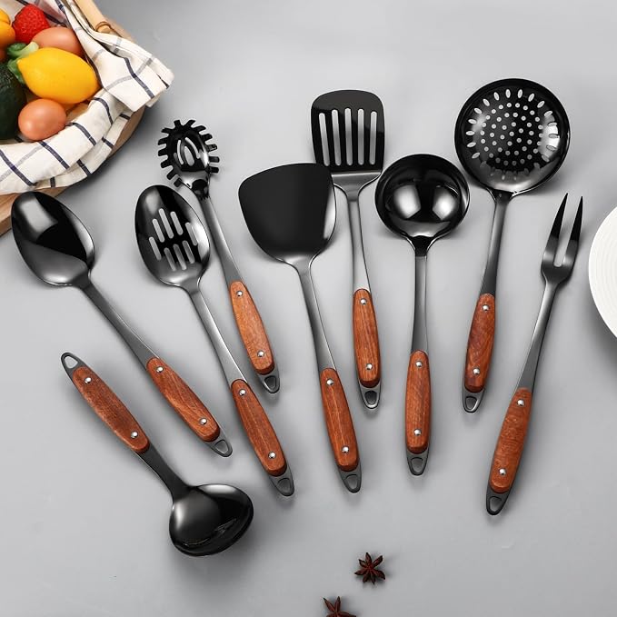 304 Stainless Steel Cooking Utensils Set, Solid Spoon, Spaghetti Spoon - Image 3