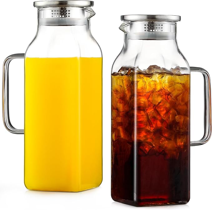 Netany 2 Pack 2.22 Liters/75 oz Square Glass Pitcher by NETANY