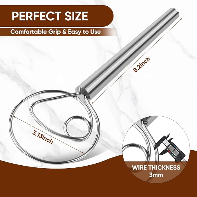 Maxjoy Danish Dough Whisk Stainless Steel Hook Dutch Style Bread Mixer - Image 3