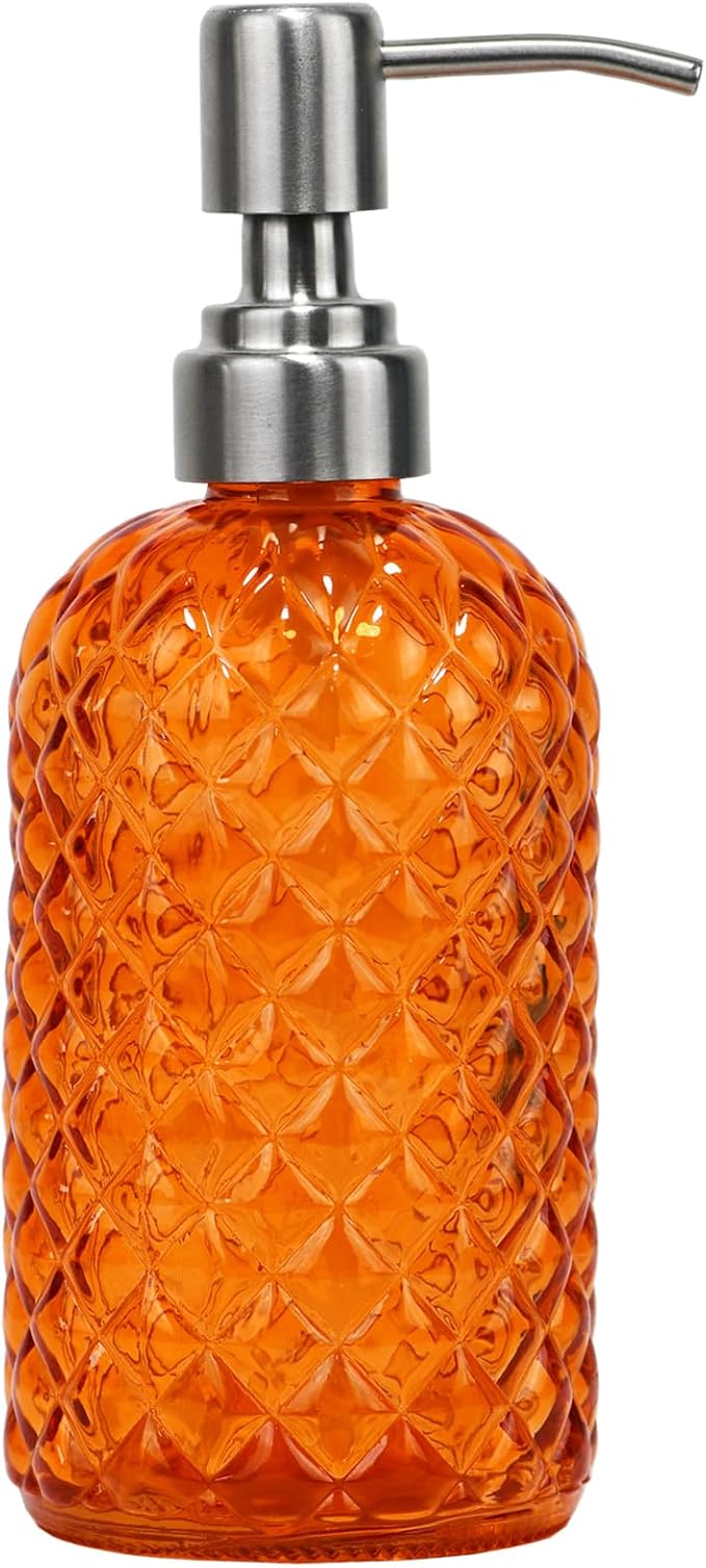 16 oz Diamond Pattern Glass Soap Dispenser, Kitchen and Bathroom Refillable by SDlumeiy