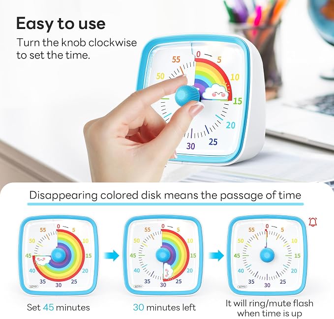Yunbaoit Visual Timer with Night Light, 60-Minute Rainbow Countdown Timer - Image 3