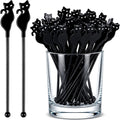 Silifine 100 Pcs Halloween Swizzle Sticks Plastic Black Cat Drink