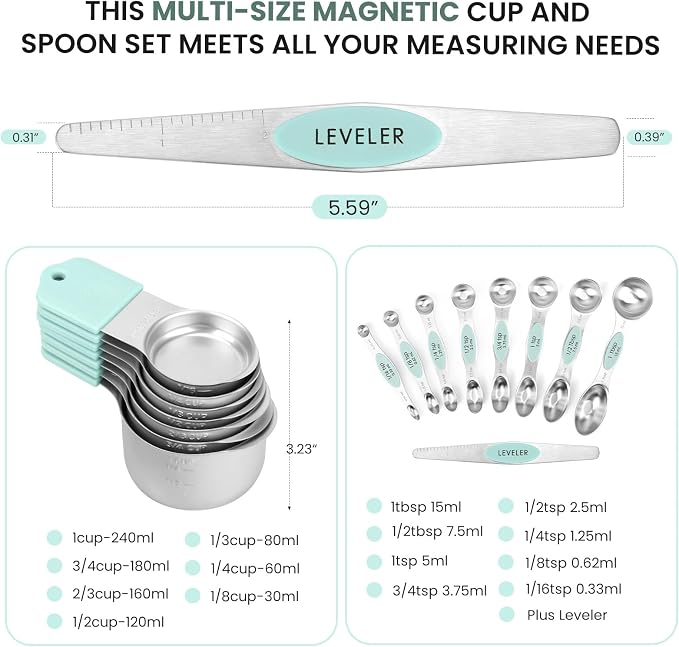 Magnetic Measuring Cups and Spoons Set-Heavy Duty 304 Stainless Steel，Double - Image 6
