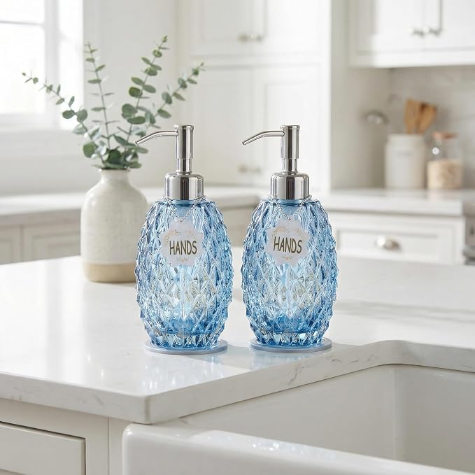 MALACHI Soap Dispenser Set, Crystal-Textured Diamond Glass - Image 8