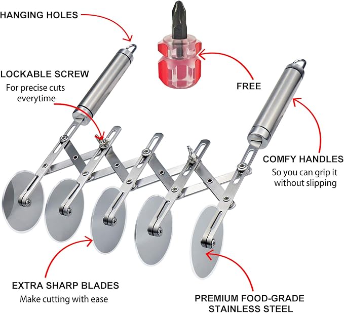Juome 5 Wheel Pastry Cutter Stainless Pizza Slicer Multi-Round Dough Cutter - Image 3