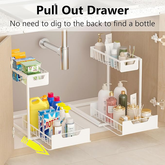 Ceetug Under Kitchen Sink Organizers and Storage Pull Out 2 Tier Metal Bathroom - Image 3