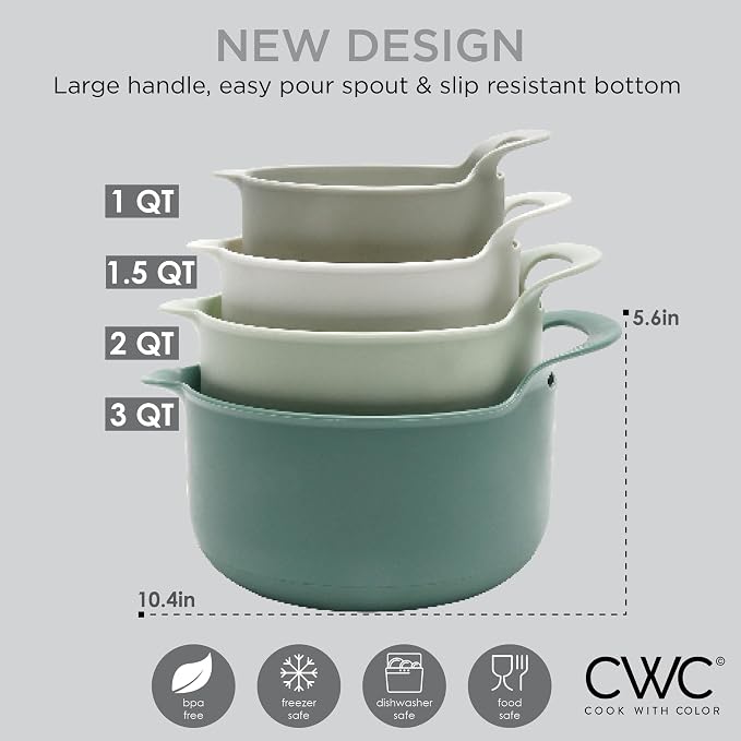 COOK WITH COLOR Nesting Plastic Mixing Bowl Set with Pour Spouts and Handles - Image 5