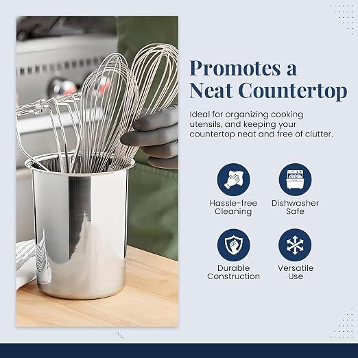 OCS Parts 6.75-Inch Kitchen Utensil Holders | Set of 3 | Stainless Steel - Image 6