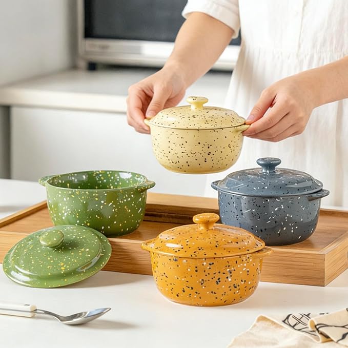 Ceramic Mini Cocotte Set of 4 for Oven, 10 Oz Small Casserole Dishes - Image 9