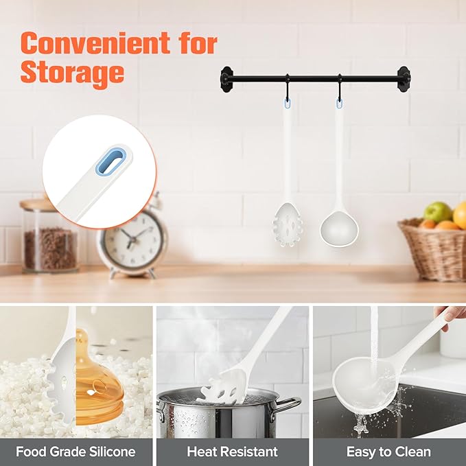 Silicone Spaghetti Spoon&Soup Ladle Cooking Utensils Set of 2, No Scratch - Image 4