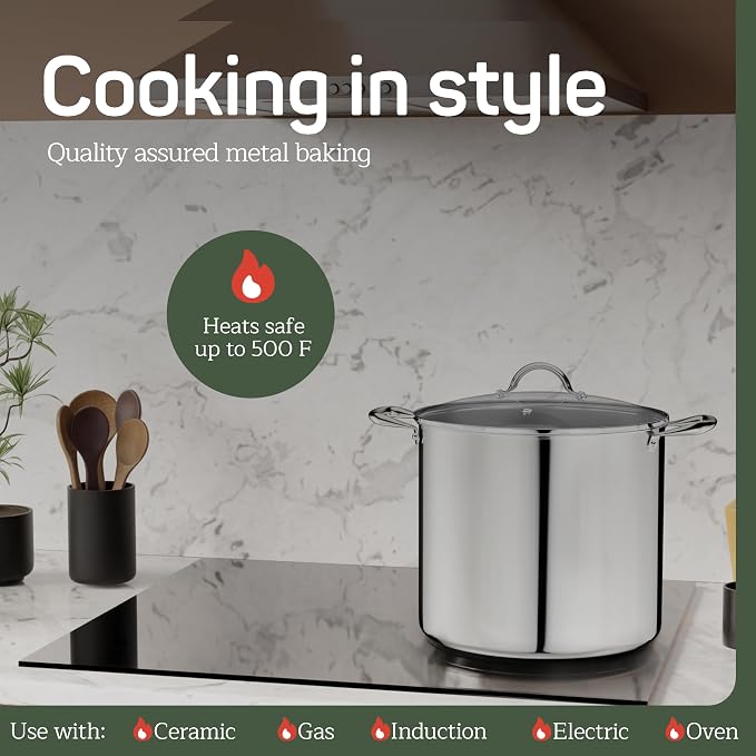 Stainless Steel Stockpot with Tempered Glass Lid 24 Quart, Durable 18/0 - Image 3