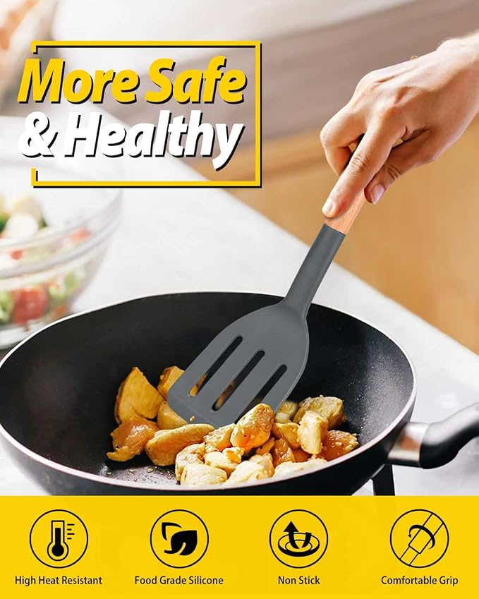 Pack of 2 Silicone Cooking Spatula, Heat Resistant Solid Turner, Non Stick - Image 3