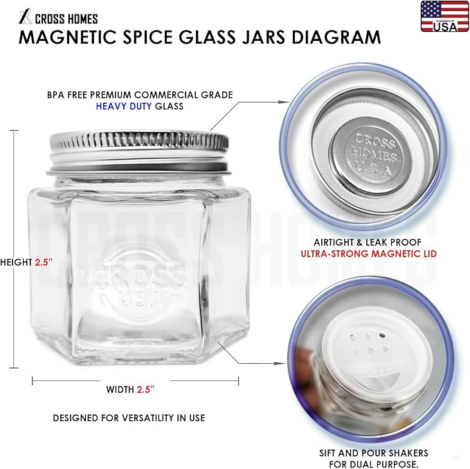 20 Pack Magnetic Spice Jars Large 4 oz Refrigerator Hexagon Glass Spice Jars - Image 3