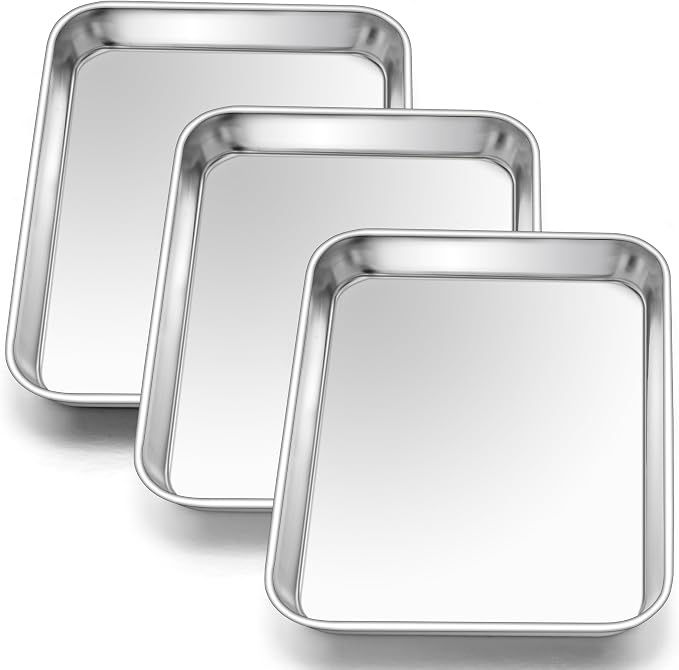 E-far 3 Pack Toaster Oven Trays, 9.4”x7.3” Stainless Steel Small Baking Cookie by E-far