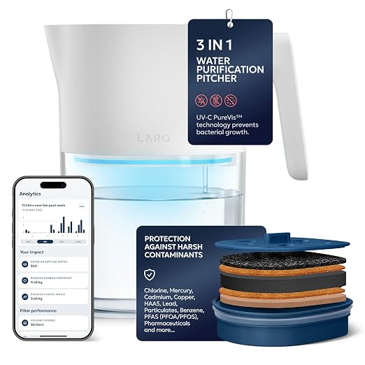 LARQ PureVis 3-in-1 Water Pitcher – Purifier, Filter & Tracking, 8-Cup Water by LARQ