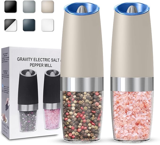 UNNEES Gravity Electric Salt and Pepper Grinder set of 2, Automatic Salt And by UNNEES