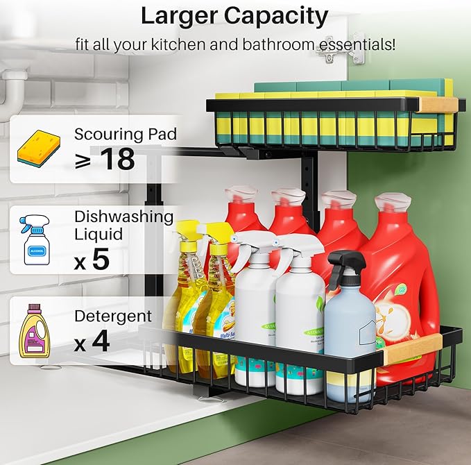 Kitstorack Under Sink Organizer, 2 Tier Under the Sink Storage, Slide out Pull - Image 3