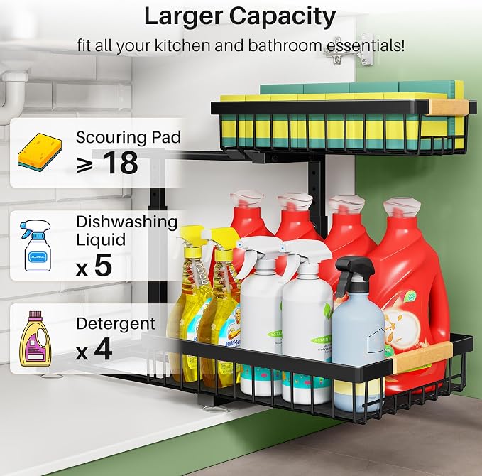 Kitstorack Under Sink Organizer, 2 Tier Under the Sink Storage, Slide out Pull - Image 3