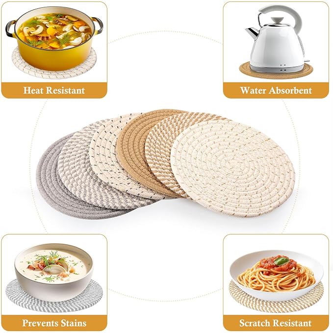 Billbotk 8" Trivets for Hot Dishes, Hot pots and Pans, 6 Heat Resistant Hot Pads - Image 4