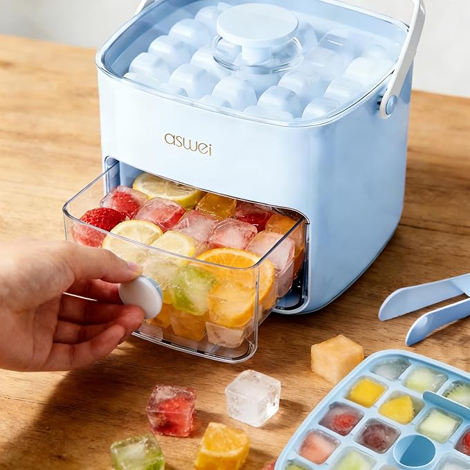 Ice Cube Tray with Lid and Bin, Pack Stackable Ice Tray with Bin and Scoop - Image 4