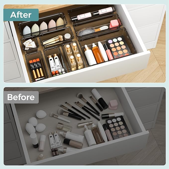 WOWBOX 44 PCS Clear Plastic Drawer Organizer Set, 4 Varied Size storage Bins - Image 6