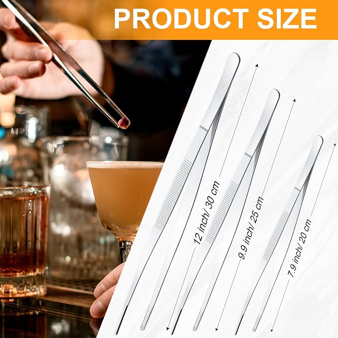Yaomiao 4 Packs 12 Inch Bar Tweezers Silver Cocktail Tongs Long Garnish - Image 2