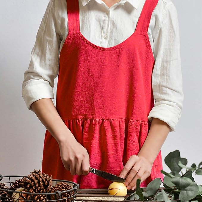 Uaussi Cotton Linen Apron Cross Back Work Apron - Image 4