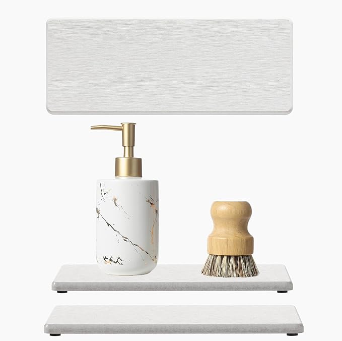 2PCS Beige Bathroom Sink Vanity Trays, Water Absorbing Diatomite Stone Drying - Image 8