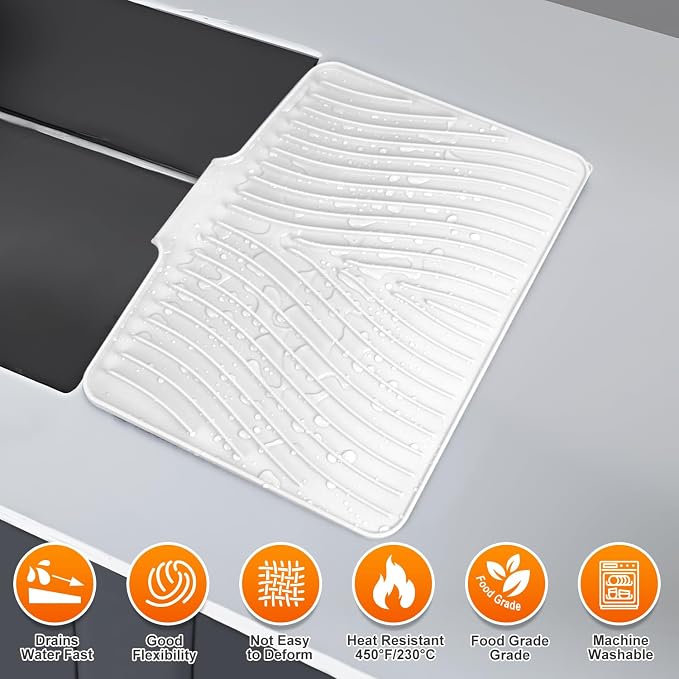 Silicone Dish Drying Mat for Kitchen Counter, Dish Drying Pad, Non-Slip Drain - Image 6
