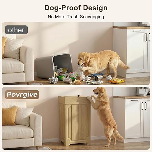Povrgive Wood Trash Can Cabinet, 13 Gallon Hidden Kitchen Garbage Can - Image 3