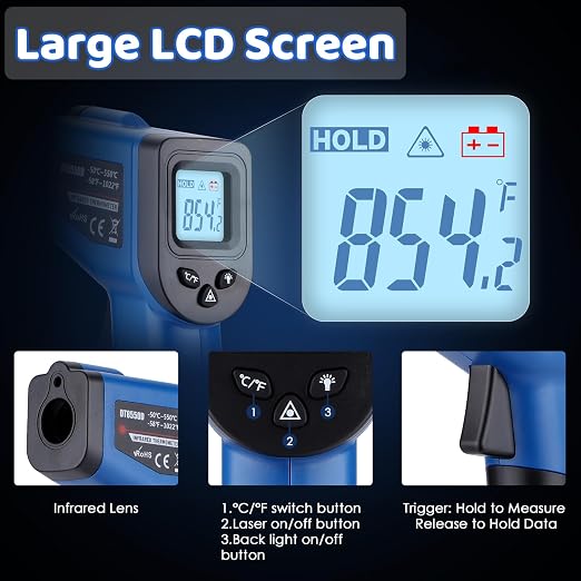 Infrared Thermometer Gun for Cooking, -58℉~1022℉, Digital Laser Temperature Gun - Image 3