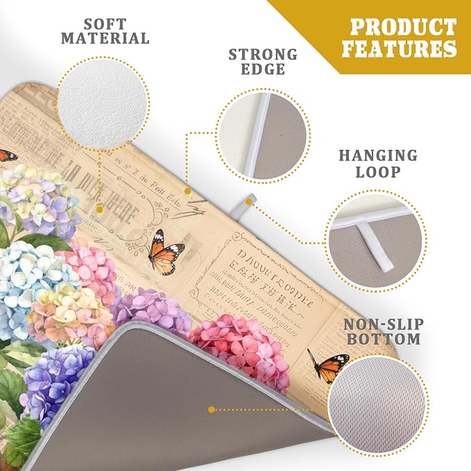 Vintage Flowers Dish Drying Mat Large 24 X18 Hydrangea Microfiber Drying Matt - Image 4