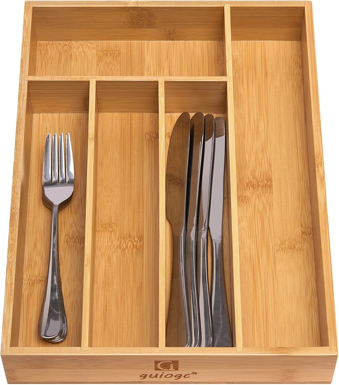 guiogc Kitchen Bamboo Silverware Drawer Organizer，Silverware Organizer and - Image 3