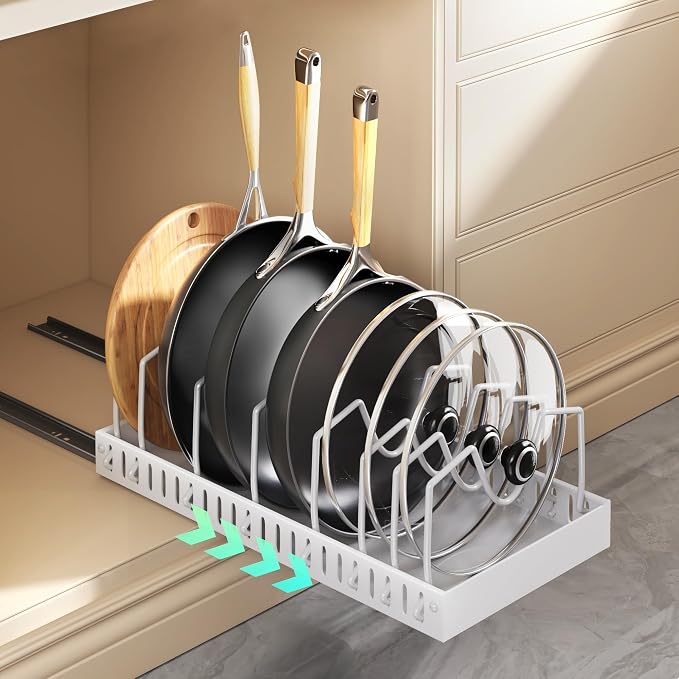 Lozovin Pull Out Pots and Pans Organizer Under Cabinet, Sliding Lid Holder and by Lozovincablemanagementtray