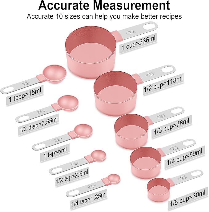 Measuring Cups and Spoons Set, 10 Pieces Nesting Measure Tools, Kitchen - Image 3