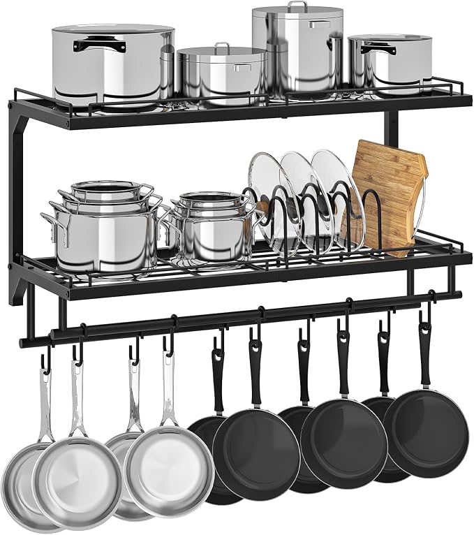 CHOEZON Pot Rack, Wall Mounted Pan Holder, 2-Tier Pot and Pan Organizer by Choezon